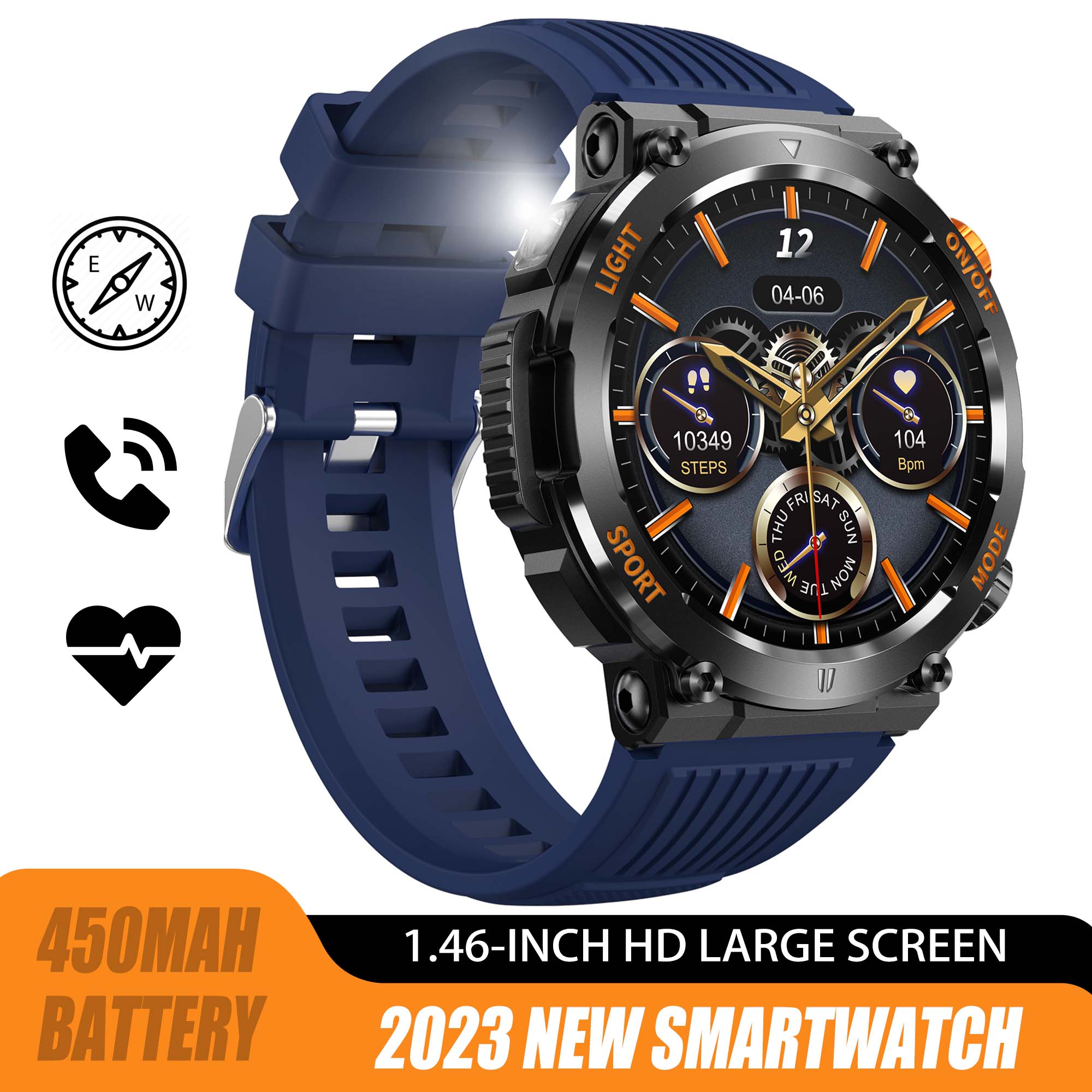  Military Smart Watch for Men with LED Flashlight 1.45” Rugged  Waterproof Smart Watch with 100+ Sports Modes Fitness Tracker with Heart  Rate Sleep Monitor Tactical Smartwatch for iPhone Samsung : Electronics