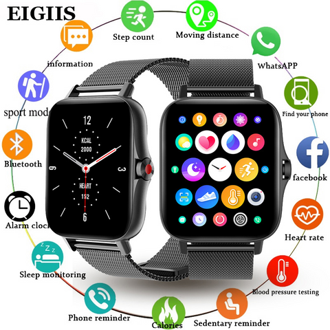 EIGIIS Smart Watch for Women Men, 1.69 inch Fashionable Smartwatch with Bluetooth Dail Waterproof Fitness Watch with Heart Rate Blood Oxygen Monitor Pedometer Activity Trackers for iOS Android