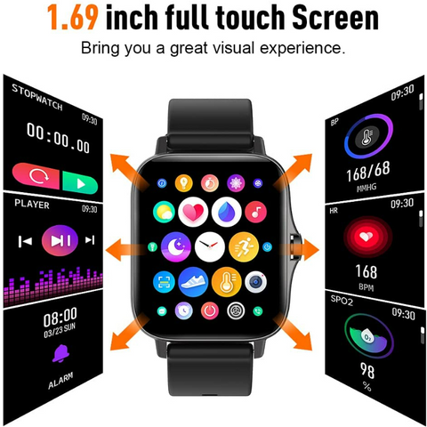 EIGIIS Smart Watch for Women Men 1.69 inch Fashionable Smartwatch with Bluetooth Dail Waterproof Fitness Watch with Heart Rate Blood Oxygen Monitor Pedometer Activity Trackers for iOS Android