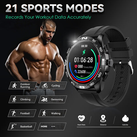 Smart Watch for Men Fitness Tracker with Bluetooth Dial Fitness Watch with Heart Rate Sleep Monitor Step Counter Waterproof Smartwatch Compatible with Android iPhone 