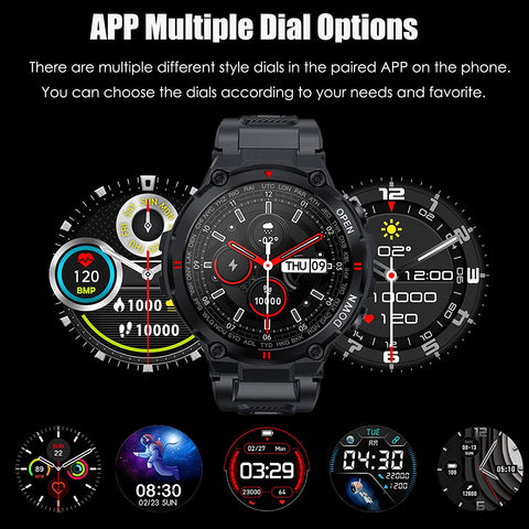 EIGIIS Smart Watch for Men, Waterproof Military Tactical Sports Watches Outdoor Fitness Trackers Watch with Bluetooth Dail Pedometer Heart Rate Monitor Activity Trackers for iOS Android