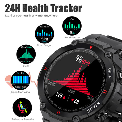 EIGIIS Smart Watch for Men, Waterproof Military Tactical Sports Watches Outdoor Fitness Trackers Watch with Bluetooth Dail Pedometer Heart Rate Monitor Activity Trackers for iOS Android