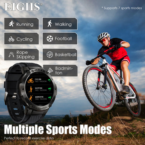 EIGIIS Military Tactical Sports Watch for Men, Smartwatch with Bluetooth Dial Outdoor Waterproof Fitness Tracker Watch with Heart Rate Blood Oxygen Monitor Pedometer Activity Trackers