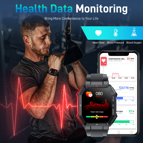 Military Smart Watch for Men with Call (Answer/Make) Outdoor Tactical Sports Watch Rugged 1.85" HD Big Screen Fitness Tracker Heart Rate Sleep Monitor Smartwatch Compatible with Android iPhone Samsung