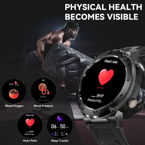 Military Smart Watch for Men Answer Make Calls Message Notification 1.32" HD Full Touch Smartwatch Fitness Tracker Watch Heart Rate Monitor Sleep Monitor Step Counter Sports Watch for iPhone Android