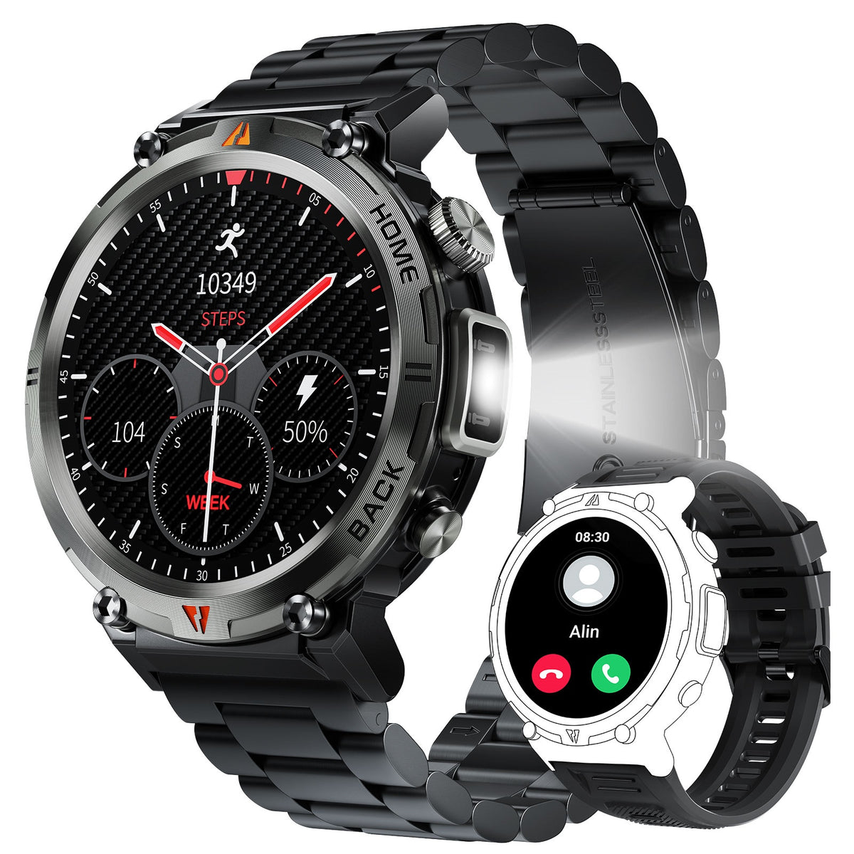 Eigiis Sports Smart Watch KE3 Black With Orange Button Accent 47mm