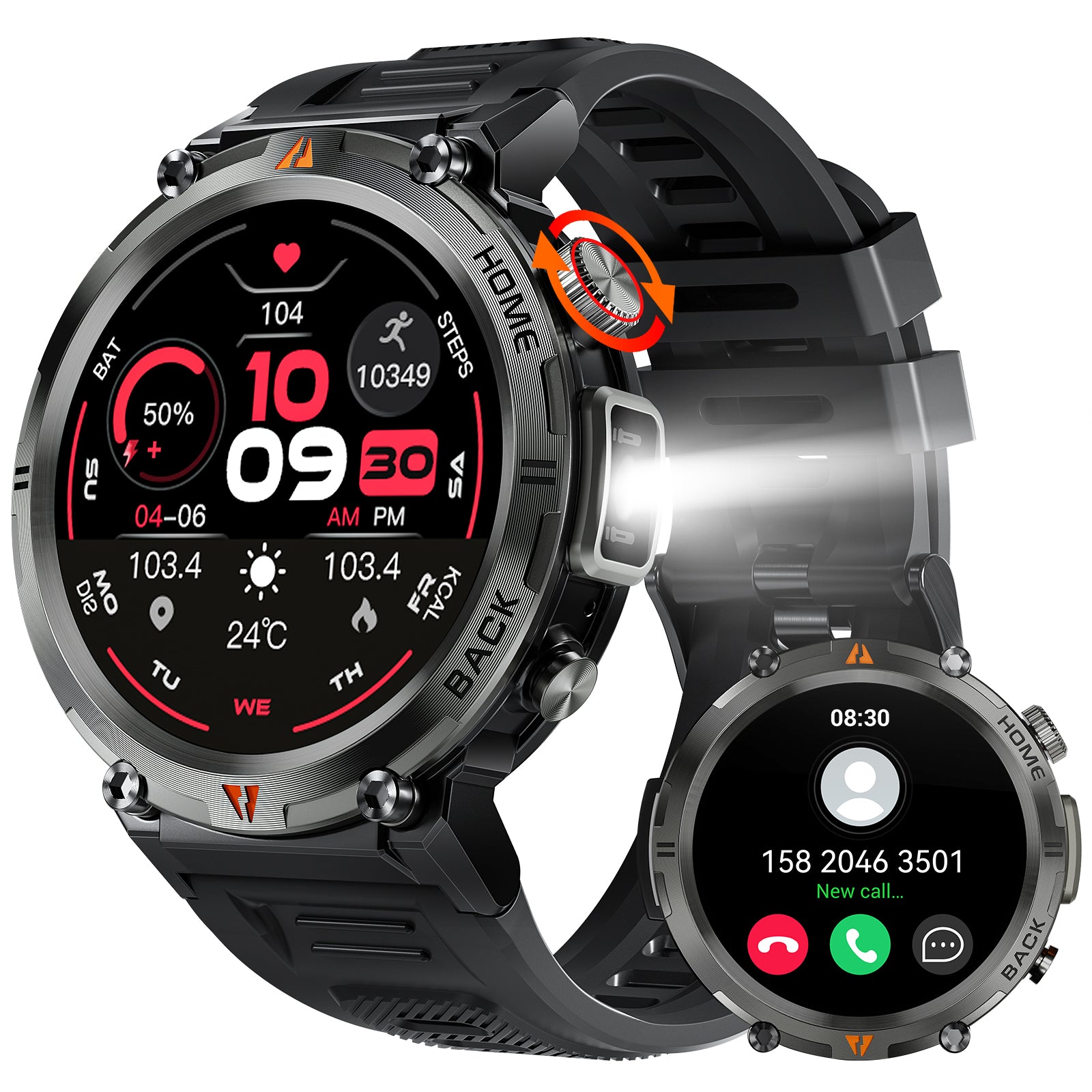 2024 New EIGIIS KE3 Smart Watch Bluetooth Calling with Flashlight