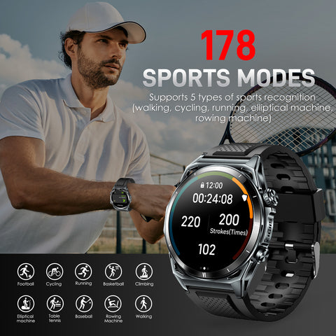 EIGIIS KE6 Men's Smart Watch With Built-In Up To 178 Sports Modes, Supports 4 Types Of Sports Recognition (Walking, Cycling, Running, Elliptical Machine), Sportswatch Can Wireless Calling, Compatible With Android And IPhone Phones, Holiday Gif