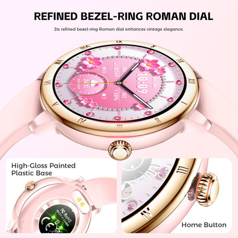 Smart Watch for Women, 1.27" Small Smartwatch with Retro Roman Bezel Design Bluetooth Calling, Heart Rate & Sleep Monitor, Blood Oxygen & Cycle Tracking, 100+ Sport Modes, 3ATM Waterproof Fitness Watch