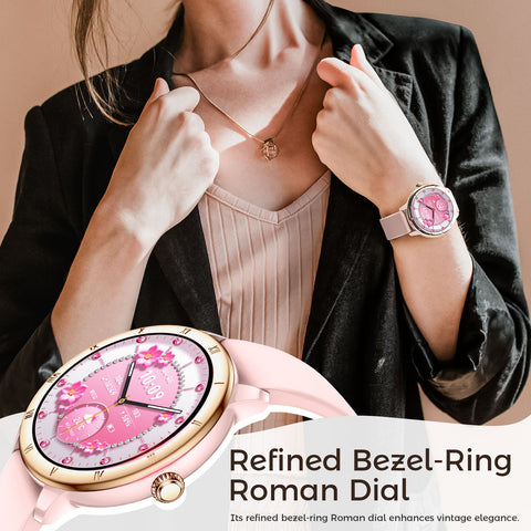 Smart Watch for Women, 1.27" Small Smartwatch with Retro Roman Bezel Design Bluetooth Calling, Heart Rate & Sleep Monitor, Blood Oxygen & Cycle Tracking, 100+ Sport Modes, 3ATM Waterproof Fitness Watch