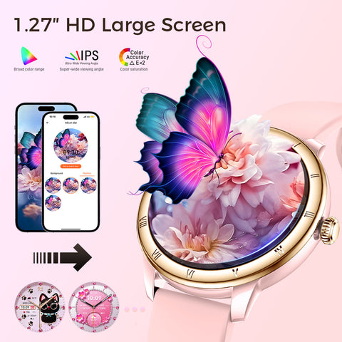 Smart Watch for Women, 1.27" Small Smartwatch with Retro Roman Bezel Design Bluetooth Calling, Heart Rate & Sleep Monitor, Blood Oxygen & Cycle Tracking, 100+ Sport Modes, 3ATM Waterproof Fitness Watch