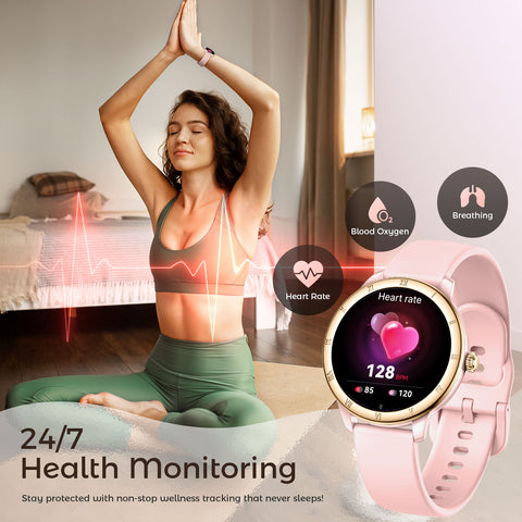 Smart Watch for Women, 1.27" Small Smartwatch with Retro Roman Bezel Design Bluetooth Calling, Heart Rate & Sleep Monitor, Blood Oxygen & Cycle Tracking, 100+ Sport Modes, 3ATM Waterproof Fitness Watch