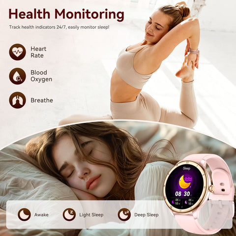 Smart Watch for Women, 1.27" Small Smartwatch with Retro Roman Bezel Design Bluetooth Calling, Heart Rate & Sleep Monitor, Blood Oxygen & Cycle Tracking, 100+ Sport Modes, 3ATM Waterproof Fitness Watch