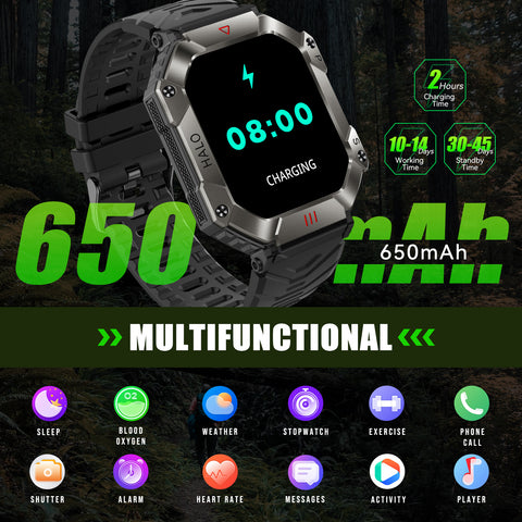 Smart Watch for Men Women with Call, Compass, Ultra Thin 2" HD Screen, IP67 Waterproof, 650 mAh Big Battery, Fitness Tracker with 107 Sports Modes, Military Rugged Tactical Watch for iPhone Android