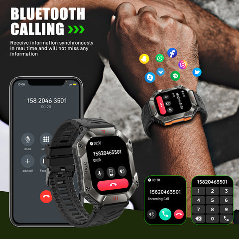 Smart Watch for Men Women with Call, Compass, Ultra Thin 2" HD Screen, IP67 Waterproof, 650 mAh Big Battery, Fitness Tracker with 107 Sports Modes, Military Rugged Tactical Watch for iPhone Android
