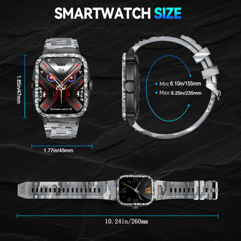 EIGIIS Smart Watch With 1.96'' AMOLED Screen (Make/Answer Calls), Rugged Outdoor Waterproof Smartwatch Suitable For Men and Women, 380mAh Large Battery, Information Reminder, Smartwatch Compatible With For iPhone And Android Mobile Phones