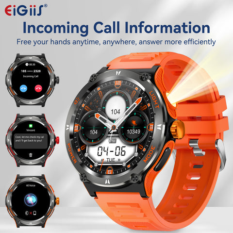 EIGIIS Smart Watches for Men 1.53" HD Screen with LED Flashlight, Outdoor  Smartwatch with Compass 3ATM Waterproof 500mAh Battery Capacity Wireless Call, Massive Dials, Fitness Tracker with Heart Rate Sleep Monitor for iOS & Android