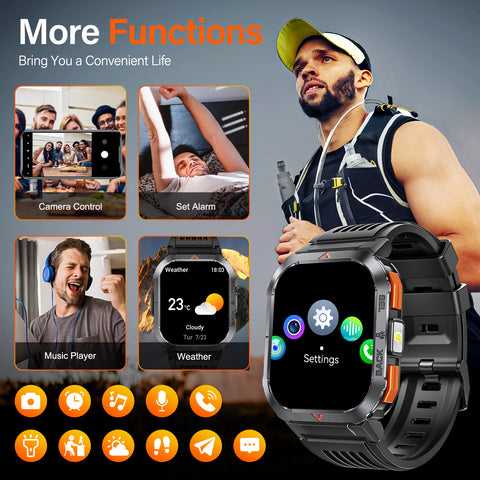 EIGIIS Men's Large Screen Smartwatch, With A 2.02-Inch HD Display, Comes Equipped With An SOS Alarm And Compass.A Handy Torch/Led Lighting On The Side, Compatibility With Both Android And Iphone IPhones, Birthday Gifts, Holiday Gifts