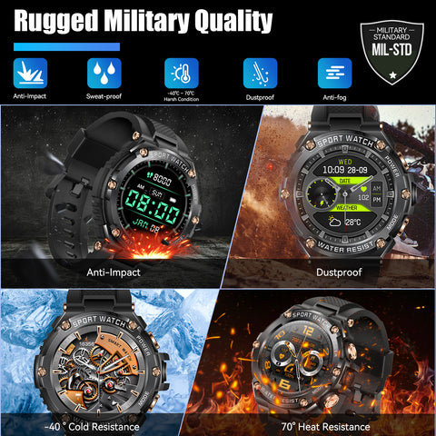 Smart Watch Men Fitness Activity Tracker Pedometer Step Counter Wristwatch Bluetooth Calling Multifunctional Water Resistant Outdoor Running Tracking Touch Screen Message Notifications