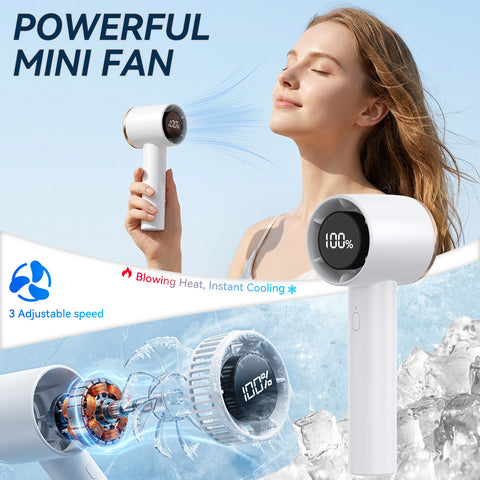 Digital Display Handheld Cylindrical Fan, Pink, 2000 Mah Rechargeable, Silent Turbo Blade Handheld Fan; Dual-Use Desktop/Handheld Fan For Rapid Cooling Ideal For Travel, Camping, Outdoor Activities, And Home Use