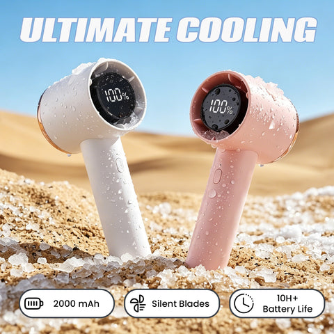 Digital Display Handheld Cylindrical Fan, Pink, 2000 Mah Rechargeable, Silent Turbo Blade Handheld Fan; Dual-Use Desktop/Handheld Fan For Rapid Cooling Ideal For Travel, Camping, Outdoor Activities, And Home Use