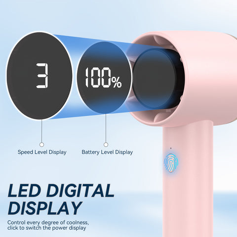 Digital Display Handheld Cylindrical Fan, Pink, 2000 Mah Rechargeable, Silent Turbo Blade Handheld Fan; Dual-Use Desktop/Handheld Fan For Rapid Cooling Ideal For Travel, Camping, Outdoor Activities, And Home Use