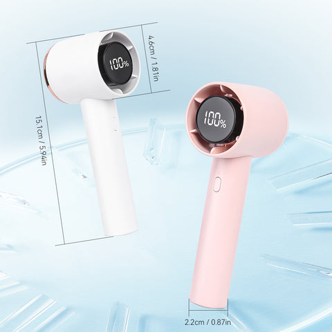 Digital Display Handheld Cylindrical Fan, Pink, 2000 Mah Rechargeable, Silent Turbo Blade Handheld Fan; Dual-Use Desktop/Handheld Fan For Rapid Cooling Ideal For Travel, Camping, Outdoor Activities, And Home Use