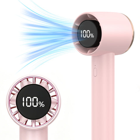 Digital Display Handheld Cylindrical Fan, Pink, 2000 Mah Rechargeable, Silent Turbo Blade Handheld Fan; Dual-Use Desktop/Handheld Fan For Rapid Cooling Ideal For Travel, Camping, Outdoor Activities, And Home Use