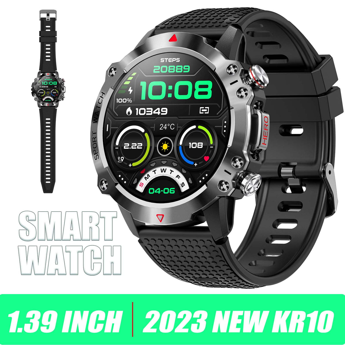 Military Smart Watch for Men Make Calls 1.39" HD Big Screen Outdoor Fitness Tracker with 105 Sports Modes Heart Rate Monitor Activity Tracker Rugged Tactical Smartwatch Compatible with Android iPhone