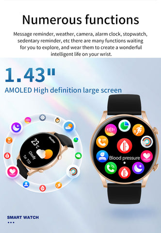 EIGIIS Smart Watch for Men Women (Answer/Make Call) Fitness Watch with Heart Rate Blood Oxygen Sleep Monitor 1.43" Touch Screen Bluetooth Smart Watch for iPhone Android