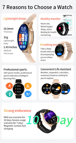 EIGIIS Smart Watch for Men Women (Answer/Make Call) Fitness Watch with Heart Rate Blood Oxygen Sleep Monitor 1.43" Touch Screen Bluetooth Smart Watch for iPhone Android