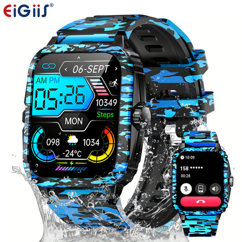 EIGIIS Waterproof Sports Smartwatch for Men Women, 1.96″ HD Screen, 430 mAh Battery, Exercise Logging (Steps, Distance, Calorie Count), Messages Computer Weather Sleep Logging, Smartwatch For Android iPhone, Fitness Watch