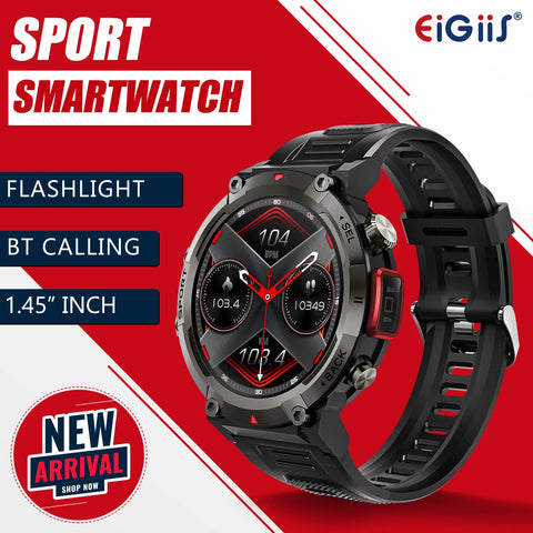 EIGIIS Smart Watch(Receive & Dial), Smartwatches with LED Flashing Light, 2023 Newest 1.45" TFT HD Full Touch Screen, Smart Watch for Men Women, Smart Watch with Health Tracker/Fitness Tracker/Call/Text/Flashlight