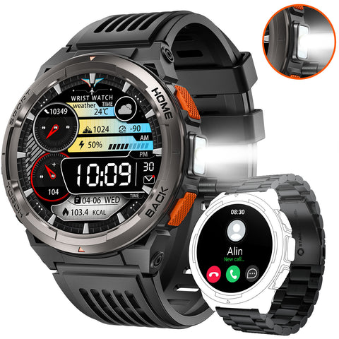 2024 EIGIIS Smart Watches for Men with LED Flashlight 1.45’’ HD Rugged Smartwatch (Answer/Make Call) with Compass Altitude Barometer SOS Alarming Fitness Tracker For Heart Rate Monitor Compatible With IOS And Android Phones