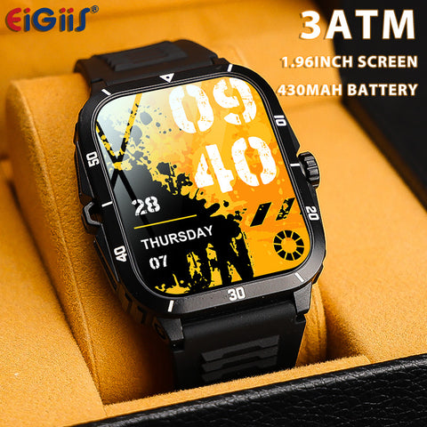 EIGIIS Smart Watch With 1.96'' AMOLED Screen (Make/Answer Calls), Rugged Outdoor Waterproof Smartwatch Suitable For Men and Women, 380mAh Large Battery, Information Reminder, Smartwatch Compatible With For iPhone And Android Mobile Phones