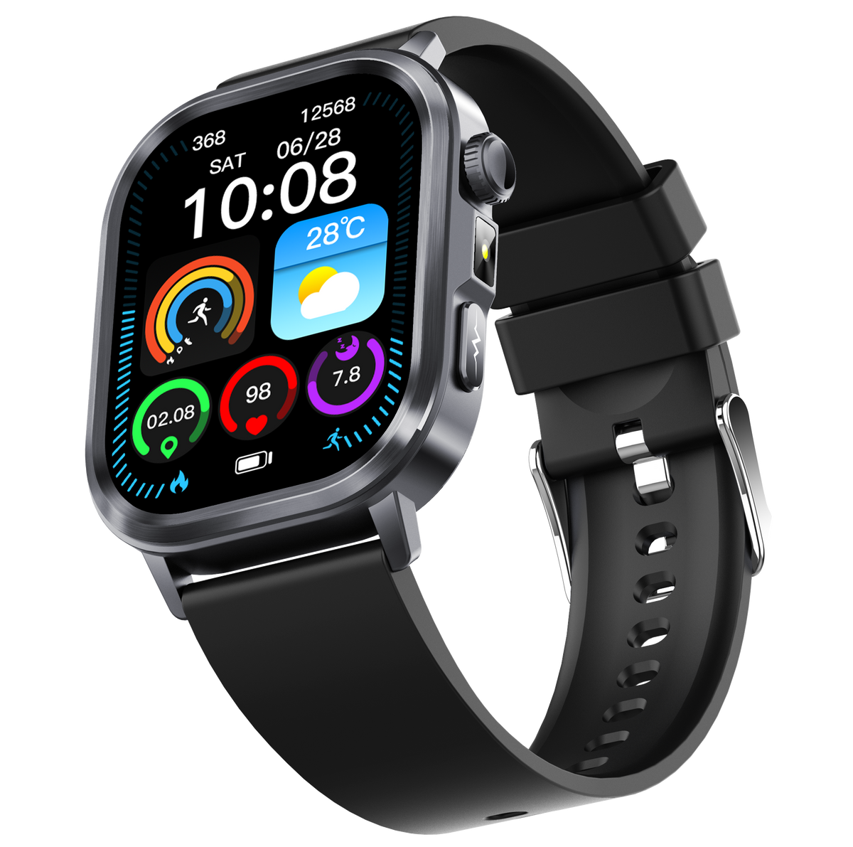 EIGIIS brand ET573 AI ECG Smart Health Management Watch, Black Case with Black Band: Flashlight, Bluetooth Calling, Pedometer/Calorie/Distance Tracking, Multiple Sports Modes, Alarm Clock, Weather Forecast