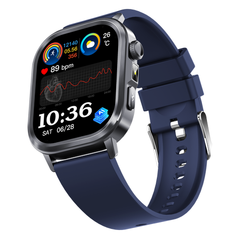 EIGIIS brand ET573 AI ECG Smart Health Management Watch, Black Case with Black Band: Flashlight, Bluetooth Calling, Pedometer/Calorie/Distance Tracking, Multiple Sports Modes, Alarm Clock, Weather Forecast