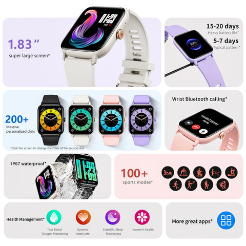 Smart Watch for Men Women Make Calls 1.83" HD Big Screen Sports Smartwatch for iPhone Android Waterproof 100+ Sports Modes Fitness Tracker Activity Tracker with Heart Rate Blood Glucose Sleep Monitor