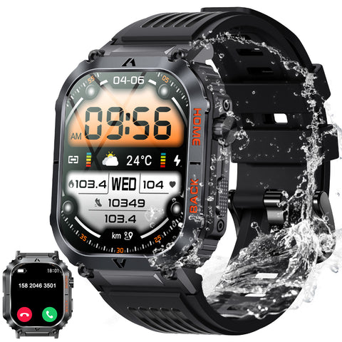 Military Smart Watch for Men (Call Receive/Dial) 2.02" HD Always On Display 5ATM Waterproof Rugged Tactical Smartwatch with Compass Fitness Watch with Heart Rate Blood Pressure Monitor for Android iOS