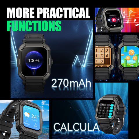 Mens Smart Watch Military Smart Watches for Men Outdoor Tactical Sports Rugged Smartwatch with text and call Fitness Watch Tracker Waterproof HD Big Screen Heart Rate Blood Pressure Sleep Monitor Bluetooth Smart Watch for iphone android phones