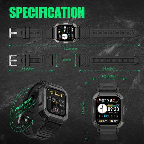 Mens Smart Watch Military Smart Watches for Men Outdoor Tactical Sports Rugged Smartwatch with text and call Fitness Watch Tracker Waterproof HD Big Screen Heart Rate Blood Pressure Sleep Monitor Bluetooth Smart Watch for iphone android phones