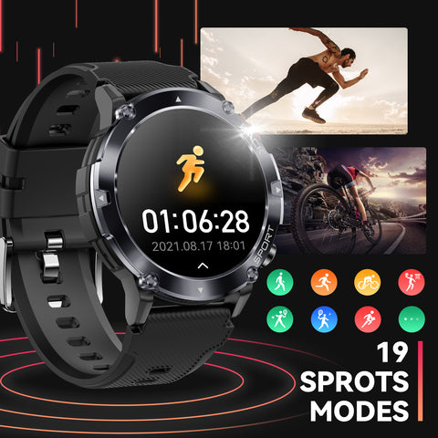 EIGIIS Military Smart Watch for Men Outdoor Tactical Smartwatch Rugged Bluetooth Dail Calls Speaker 1.32’’ HD Touch Screen Waterproof Fitness Tracker with Heart Rate Monitor for iOS Android Phones