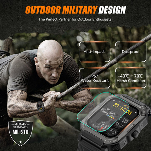 EIGIIS Smart Watch for Men with Bluetooth Call (Answer/Make Call) 1.91'' Military Tactical Rugged Smartwatch for Android iOS Outdoor Sports Waterproof Fitness Tracker with Heart Rate Blood Pressure Monitor