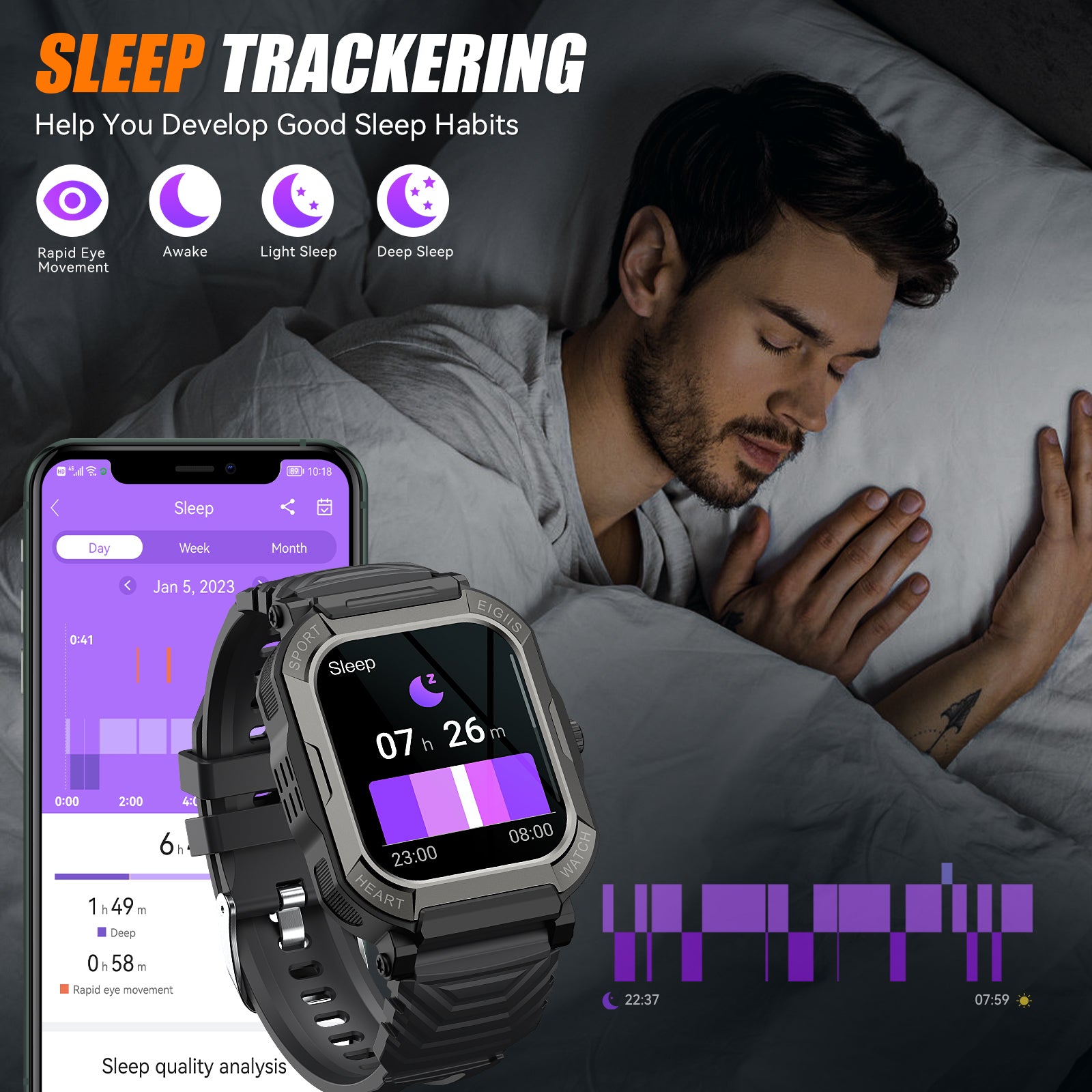 EIGIIS Smart Watch Answer/Make Call, Fitness Tracker with 24/7 Heart R