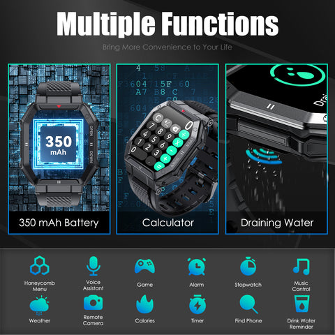 Smart Watch for Men 1.85” Large Screen Bluetooth Calling Activity Fitness Tracker Heart Rate Sleep Monitor Fitness Watch Pedometer Step Counter Stopwatch Sport Smartwatch for iPhone Samsung Xiaomi