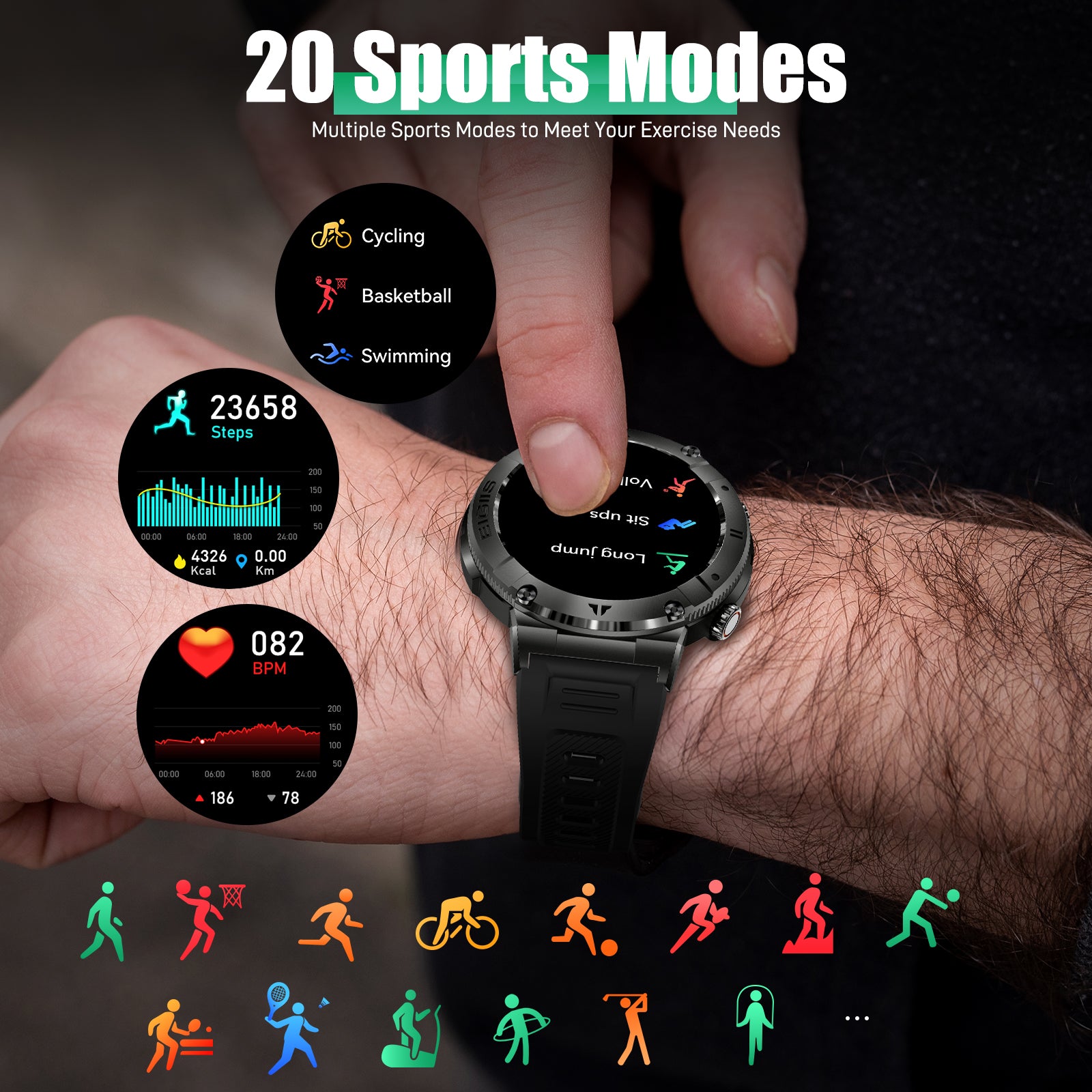 EIGIIS Smart Watch for Men 1.45 Sports Watch Spotlights Outdoor