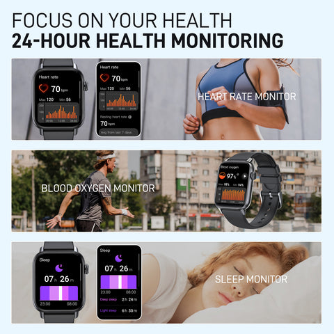 EIGIIS Smart Watch (Make/Answer Call), Fitness Watch with Heart Rate Blood Pressure Sleep Monitor, 1.83" Touch Screen Smartwatch for Women Men, Waterproof Activity Tracker Compatible with iPhone & Android