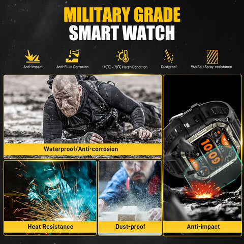 EIGIIS Military Smart Watch for Men Bluetooth Calling and Answer 1.85'' HD Rugged Tactical Smart watch with Heart Rate Sleep Monitor Pedometer Fitness Tracker Compatible with Android iPhone Samsung Phones