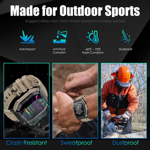 Military Smart Watch for Men with Call (Answer/Make) Outdoor Tactical Sports Watch Rugged 1.85" HD Big Screen Fitness Tracker Heart Rate