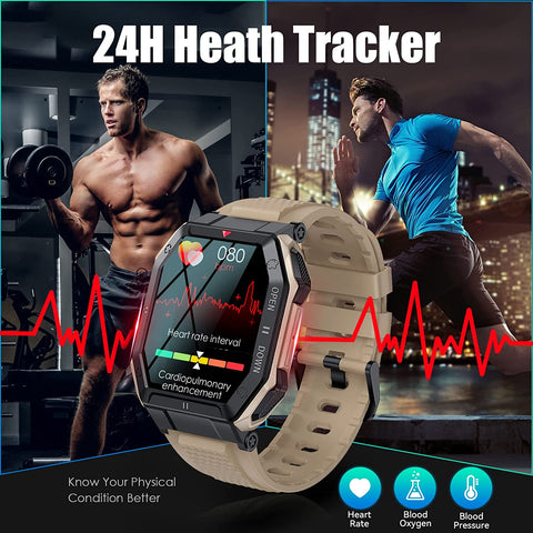 Military Smart Watch for Men with Call (Answer/Make) Outdoor Tactical Sports Watch Rugged 1.85" HD Big Screen Fitness Tracker Heart Rate
